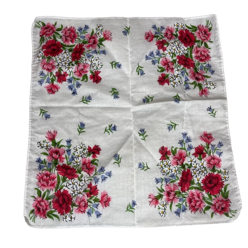 1 Vintage Cocktail Napkin Handkerchief Hankie Square 11" x 11.5" Floral